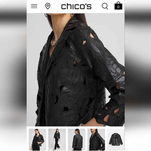 Chico's Travelers Faux Leather Cutwork Blazer Size 1   NWOT black - Picture 5 of 8